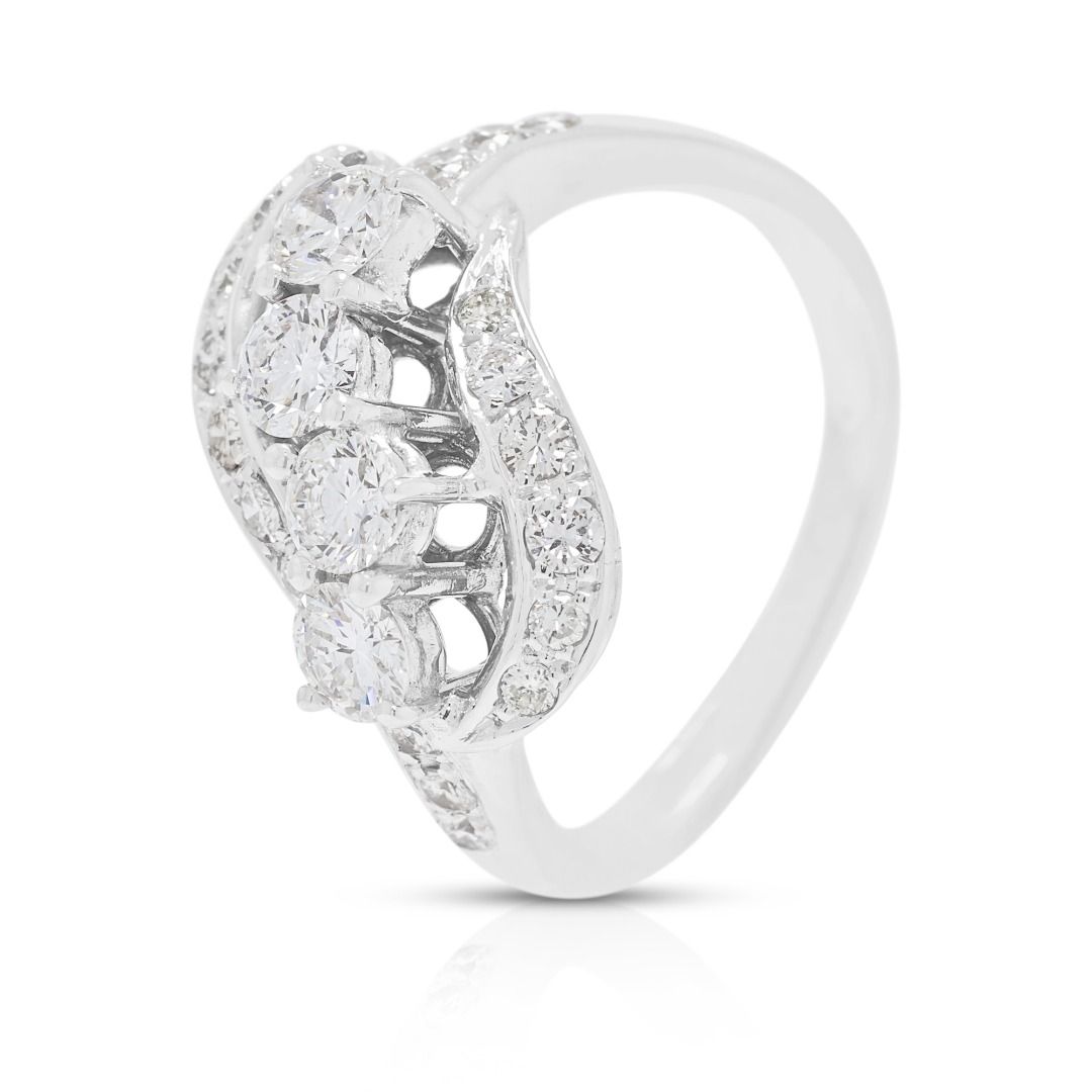 Whimsical 1.08ct Natural Diamond Swirl Statement Ring in 14K White Gold