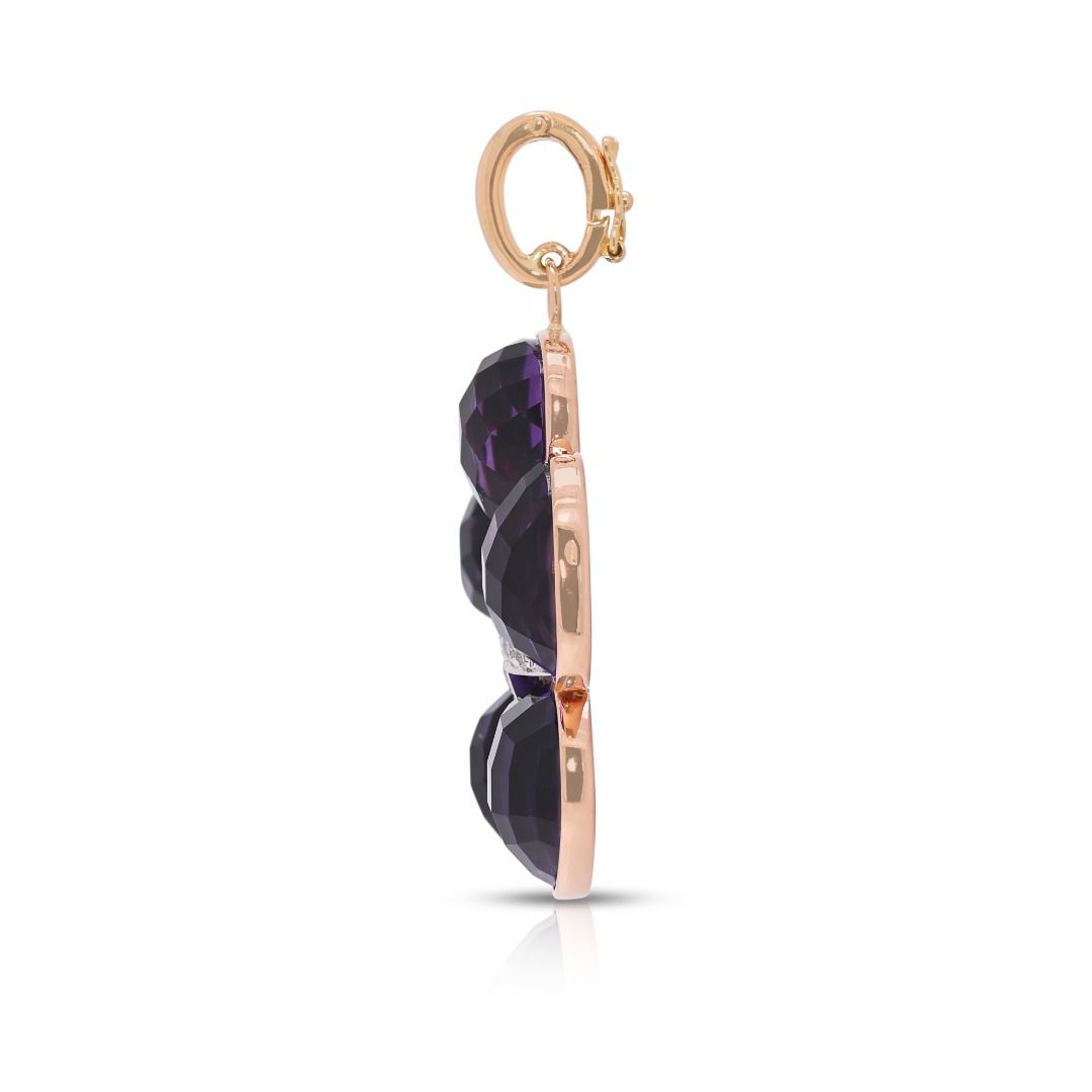 Whimsical 5.25ct Rose-Cut Amethyst and Diamond Floral Pendant in 18k Rose Gold