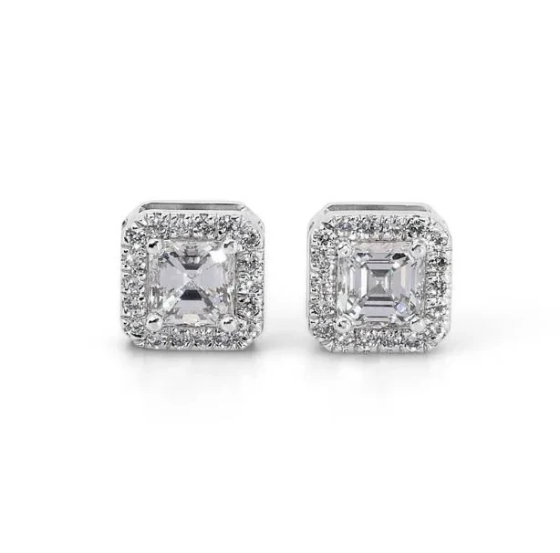 Square Emerald Cut Halo Diamond Ring