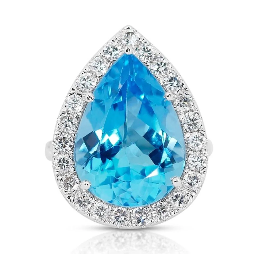 Topaz with Side Diamonds Pave Ring