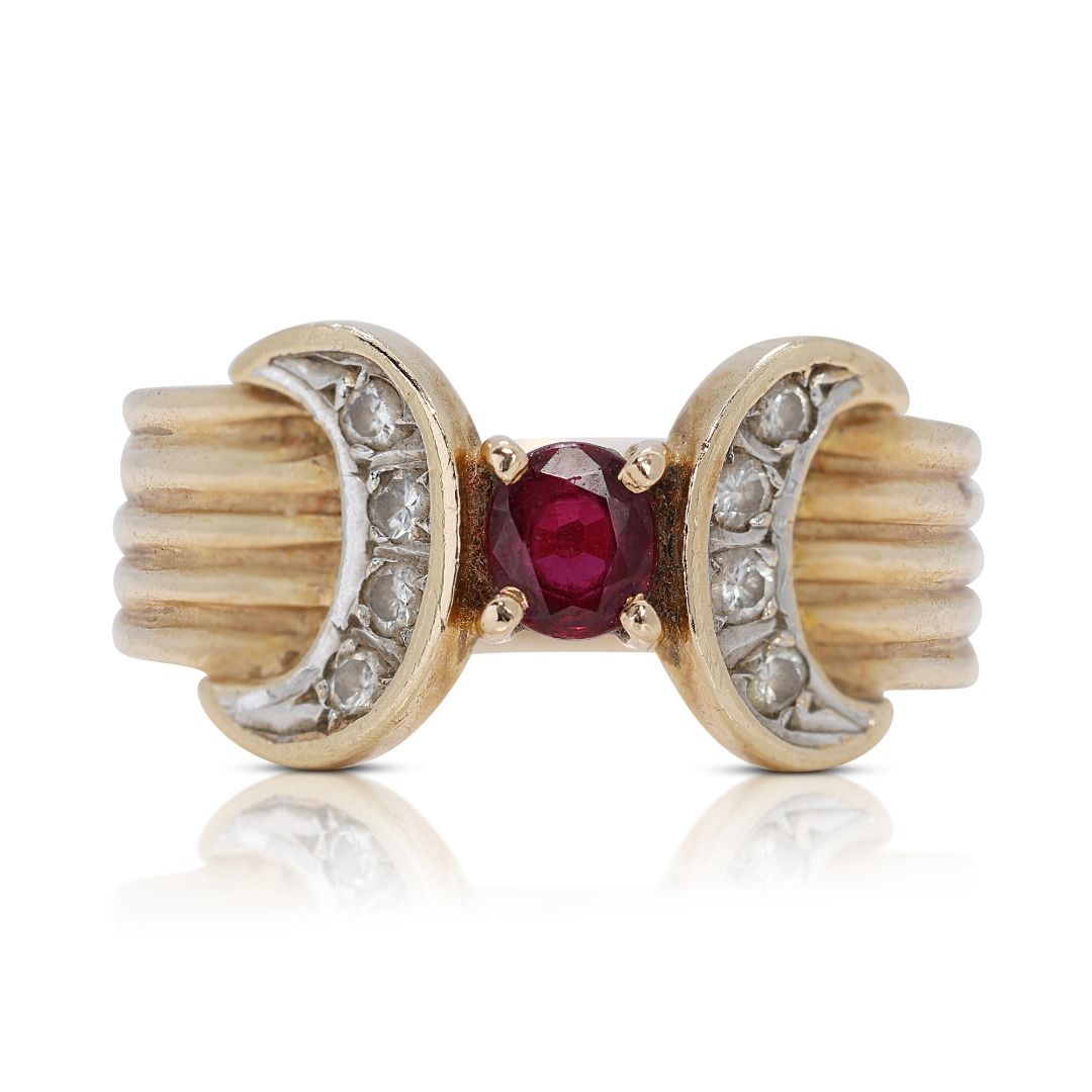 Stunning 0.20ct Ruby Cluster Ring with Side Diamonds in 14K Yellow Gold ...